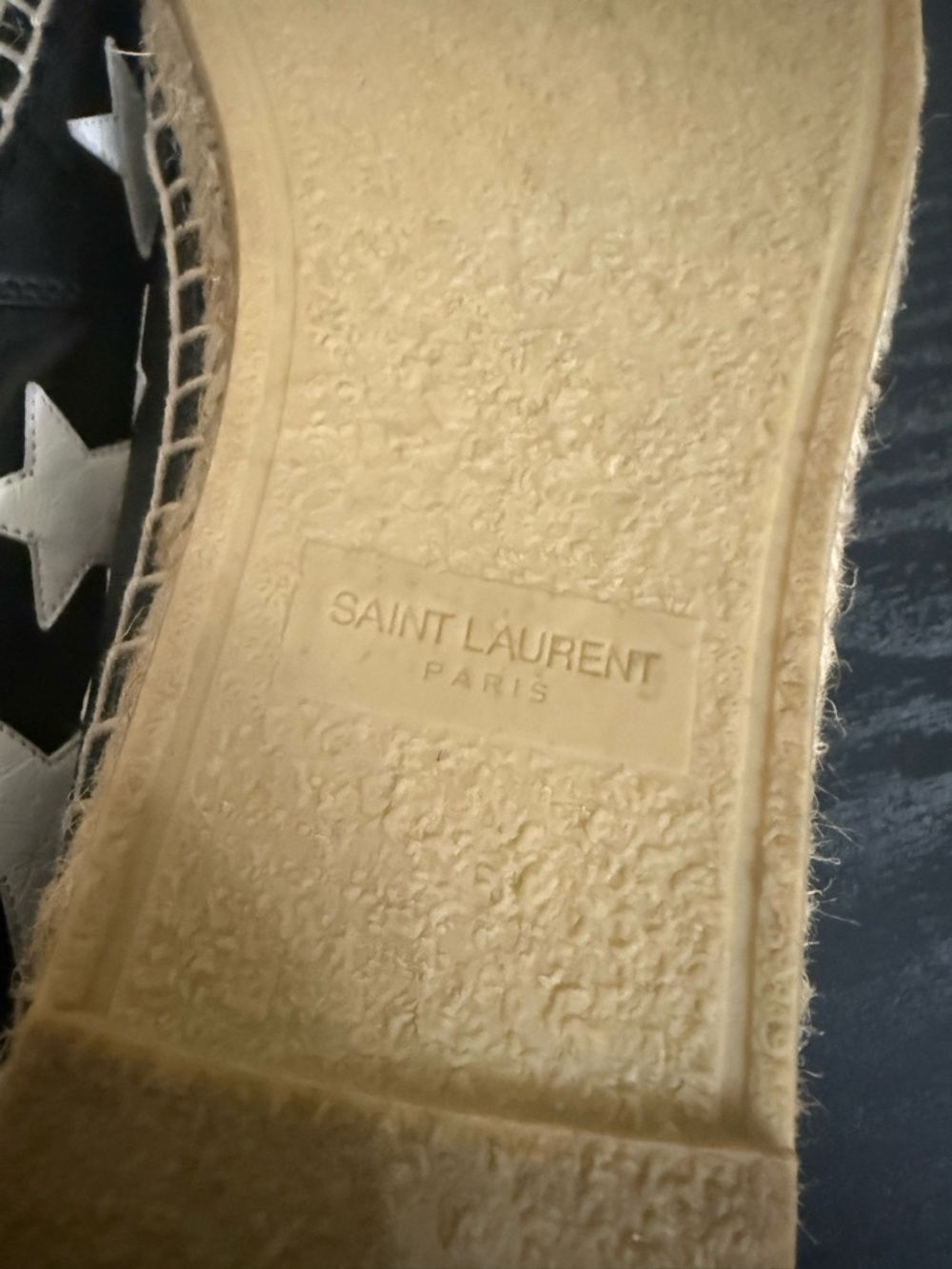 Saint Laurent Size 38.5 Black Leather White Star Espadrilles Loafers - Picture 9 of 9